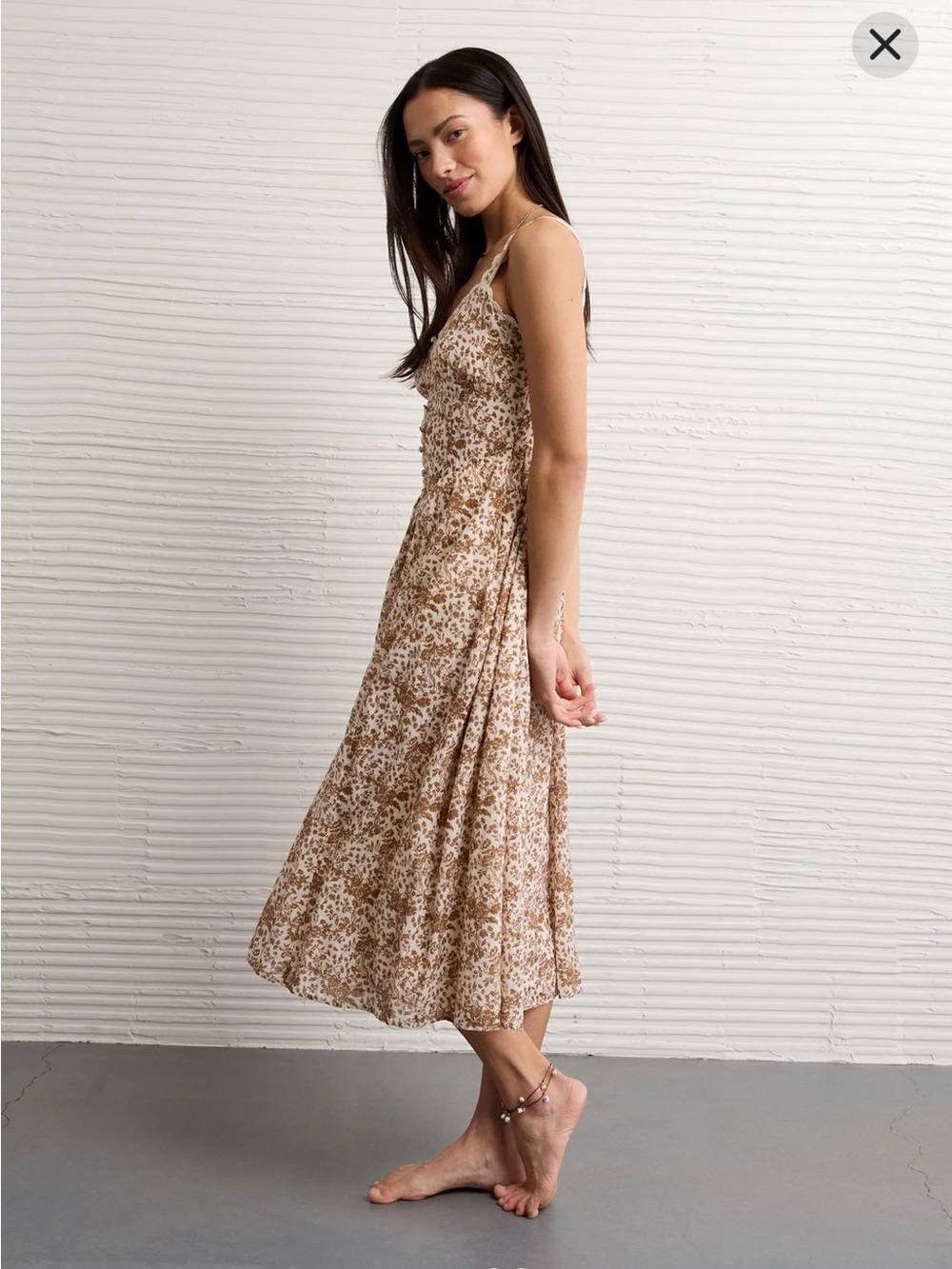 American Eagle Outfitters Cream and Brown Floral Midi Dress - Picture 5 of 13